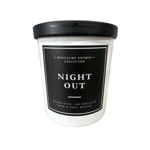 Leoben Night Out Scented Candle 9 Ounce Soy Wax Blend Masculine Aromas Black/Whi